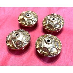 Bali Focal Bead Lot Gold Tone 4pcs 15X26MM Ornate Exotic Filigree Ethnic Tribal